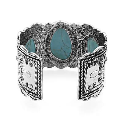Constituted Blue Howlite 35.00 ctw Southwestern Cuff Bracelet in Silvertone (7.25 In)