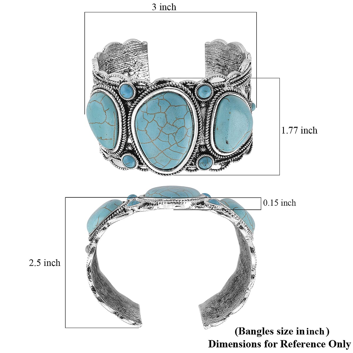 Constituted Blue Howlite 35.00 ctw Southwestern Cuff Bracelet in Silvertone (7.25 In) image number 4