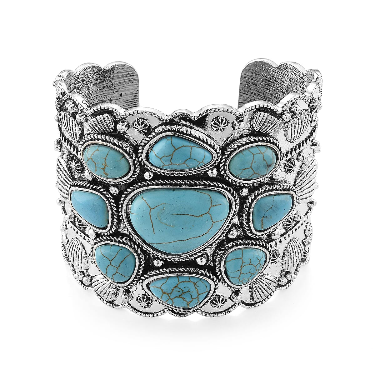 Constituted Blue Howlite 33.00 ctw Southwestern Cuff Bracelet in Silvertone (7.25 In) image number 0