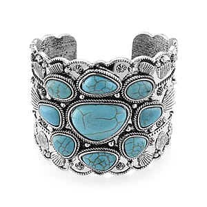 Constituted Blue Howlite 33.00 ctw Southwestern Cuff Bracelet in Silvertone (7.25 In)