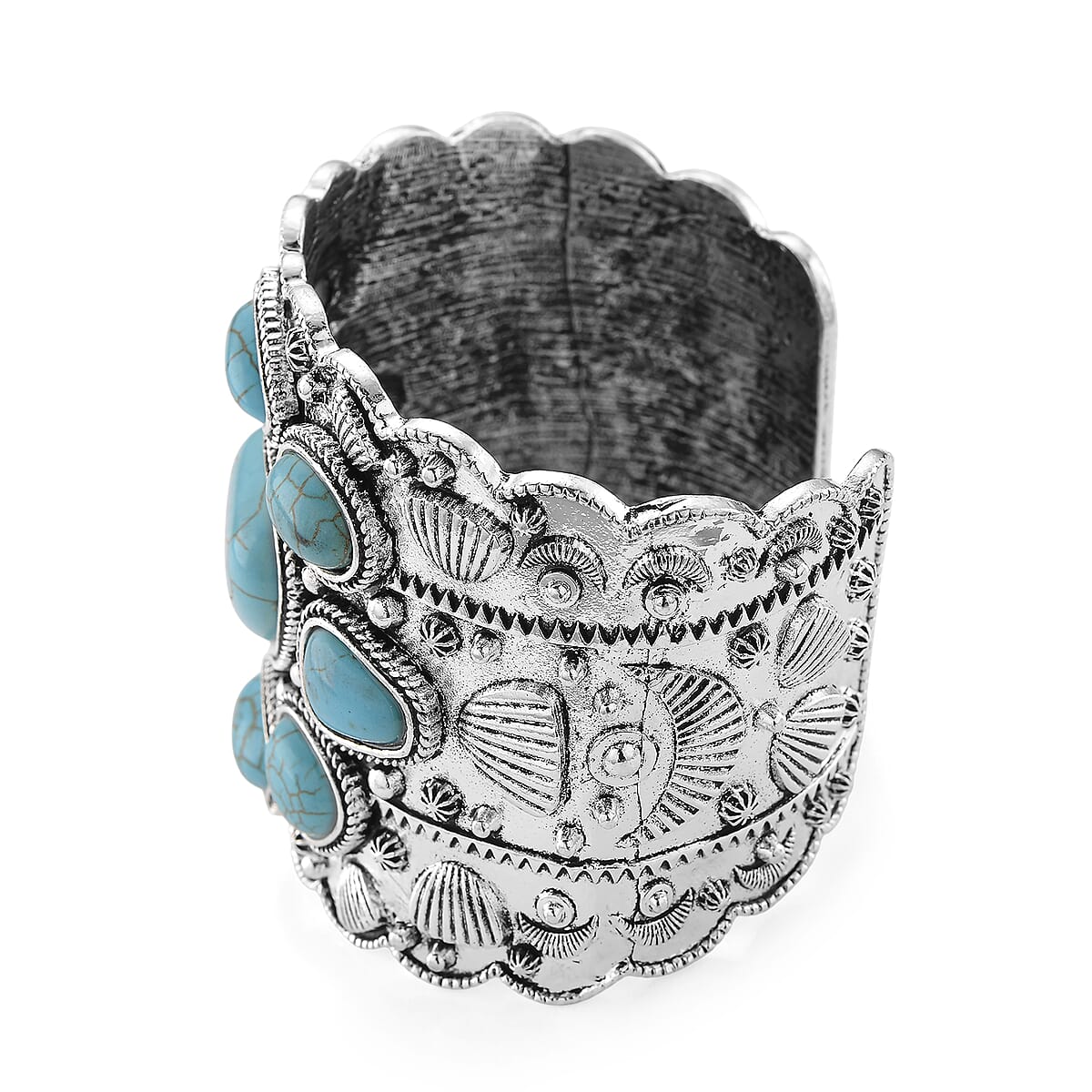 Constituted Blue Howlite 33.00 ctw Southwestern Cuff Bracelet in Silvertone (7.25 In) image number 2