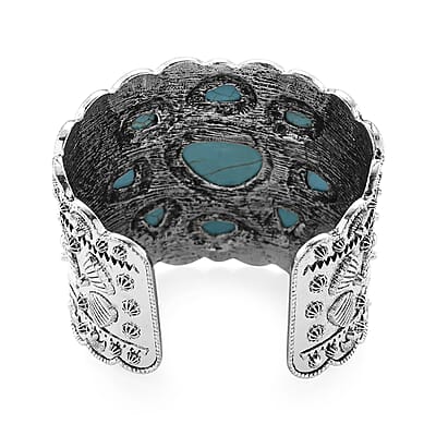 Constituted Blue Howlite 33.00 ctw Southwestern Cuff Bracelet in Silvertone (7.25 In)
