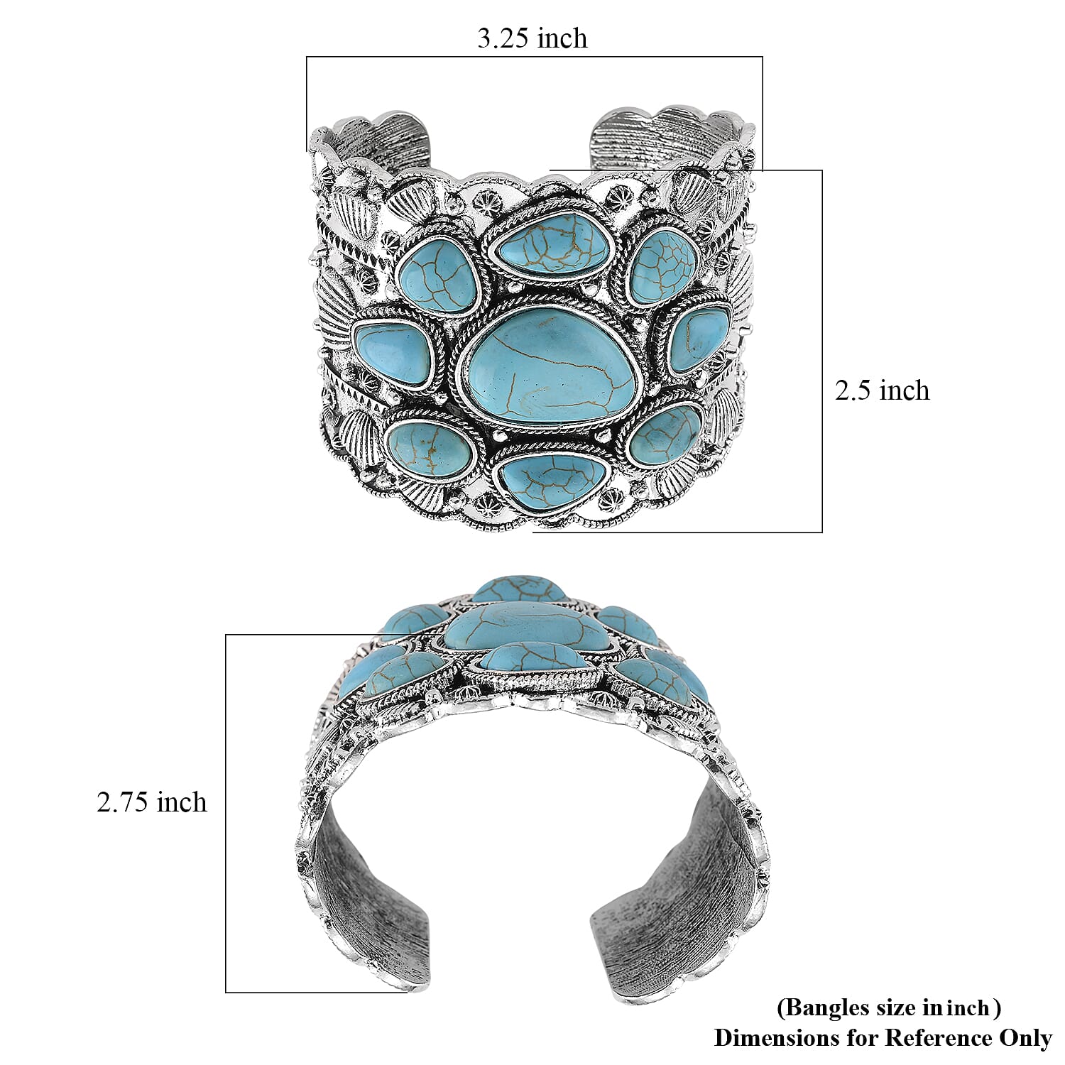 Constituted Blue Howlite 33.00 ctw Southwestern Cuff Bracelet in Silvertone (7.25 In)