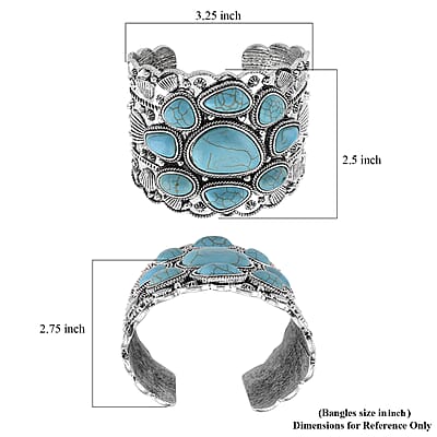 Constituted Blue Howlite 33.00 ctw Southwestern Cuff Bracelet in Silvertone (7.25 In)
