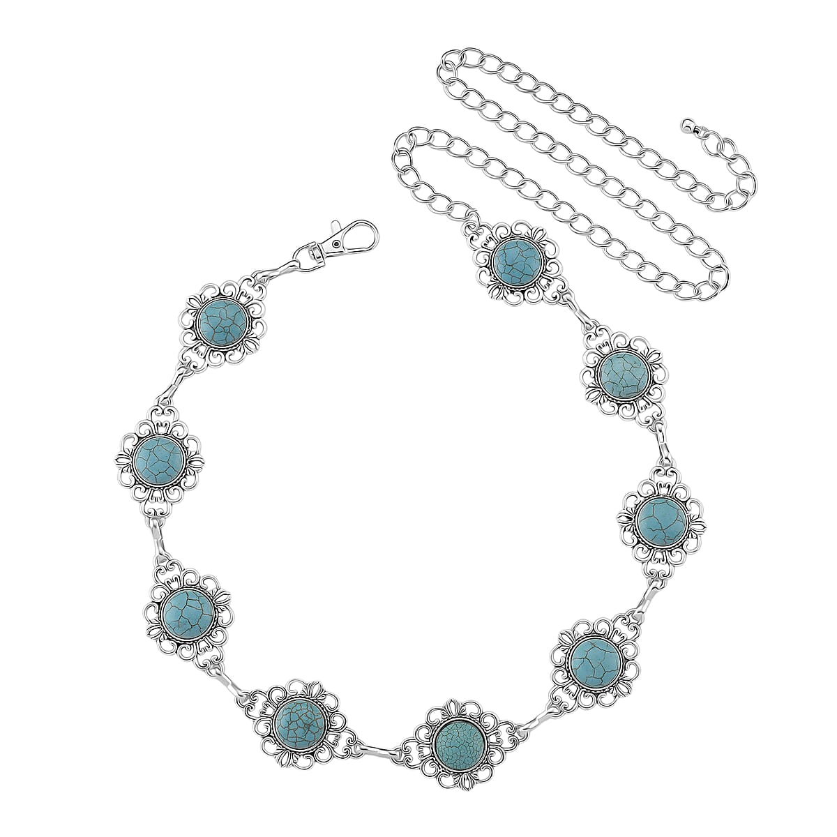 Constituted Blue Howlite 30.00 ctw Southwestern Waist Chain in Silvertone 43 Inches image number 0