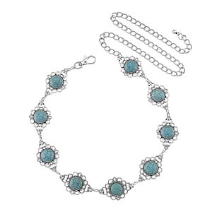 Constituted Blue Howlite 30.00 ctw Southwestern Waist Chain in Silvertone 43 Inches