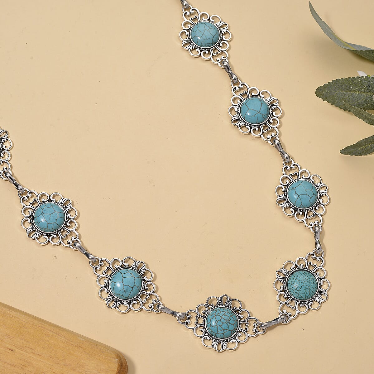 Constituted Blue Howlite 30.00 ctw Southwestern Waist Chain in Silvertone 43 Inches image number 1