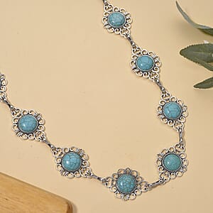 Constituted Blue Howlite 30.00 ctw Southwestern Waist Chain in Silvertone 43 Inches