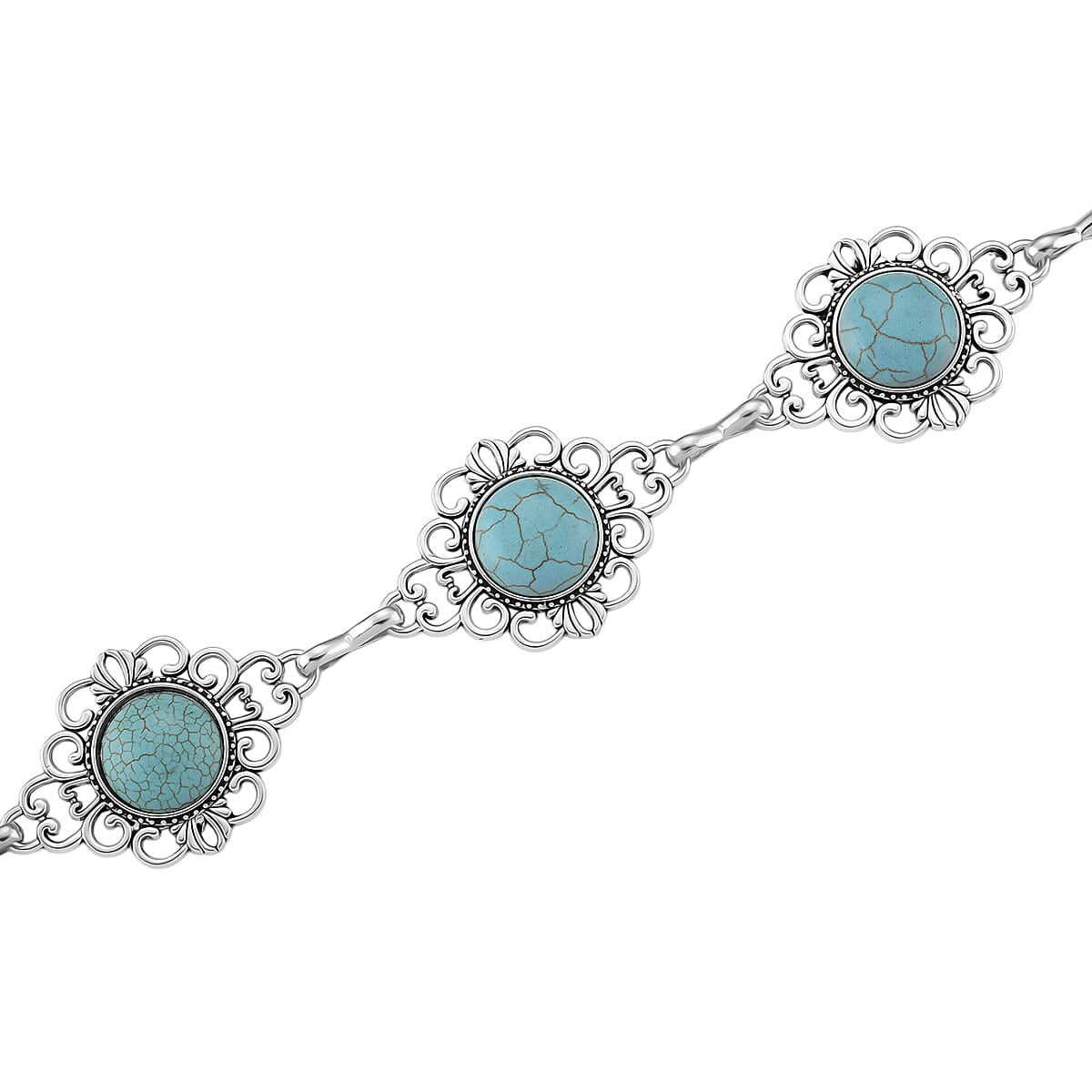Constituted Blue Howlite 30.00 ctw Southwestern Waist Chain in Silvertone 43 Inches image number 2