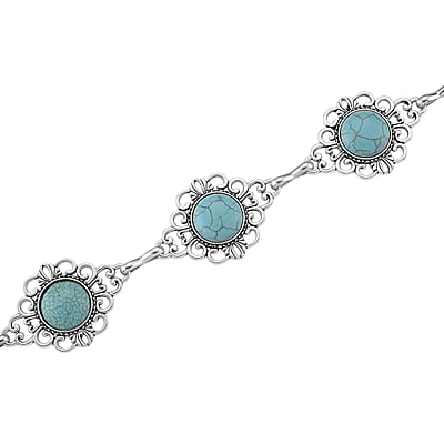 Constituted Blue Howlite 30.00 ctw Southwestern Waist Chain in Silvertone 43 Inches