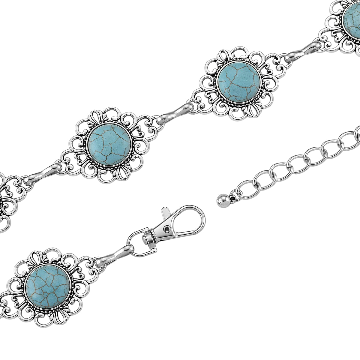 Constituted Blue Howlite 30.00 ctw Southwestern Waist Chain in Silvertone 43 Inches image number 3