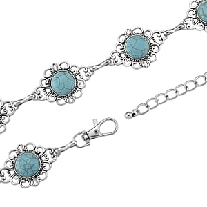 Constituted Blue Howlite 30.00 ctw Southwestern Waist Chain in Silvertone 43 Inches