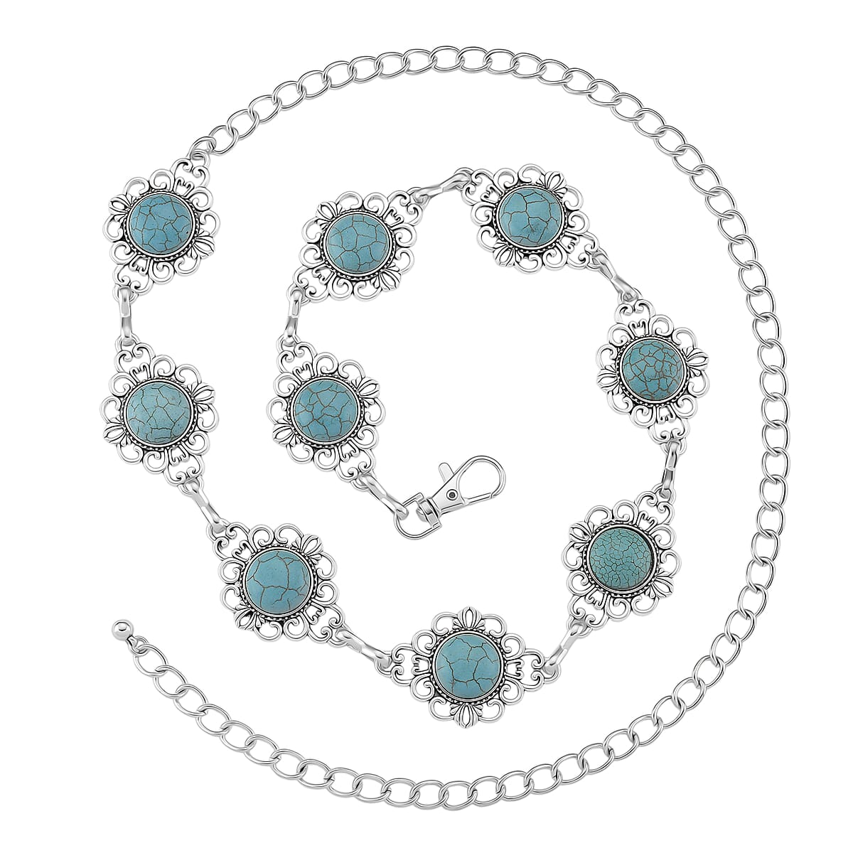 Constituted Blue Howlite 30.00 ctw Southwestern Waist Chain in Silvertone 43 Inches image number 4