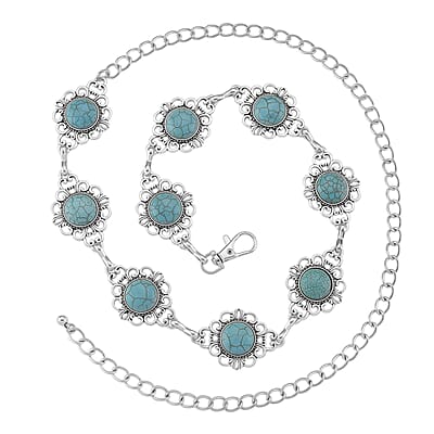 Constituted Blue Howlite 30.00 ctw Southwestern Waist Chain in Silvertone 43 Inches