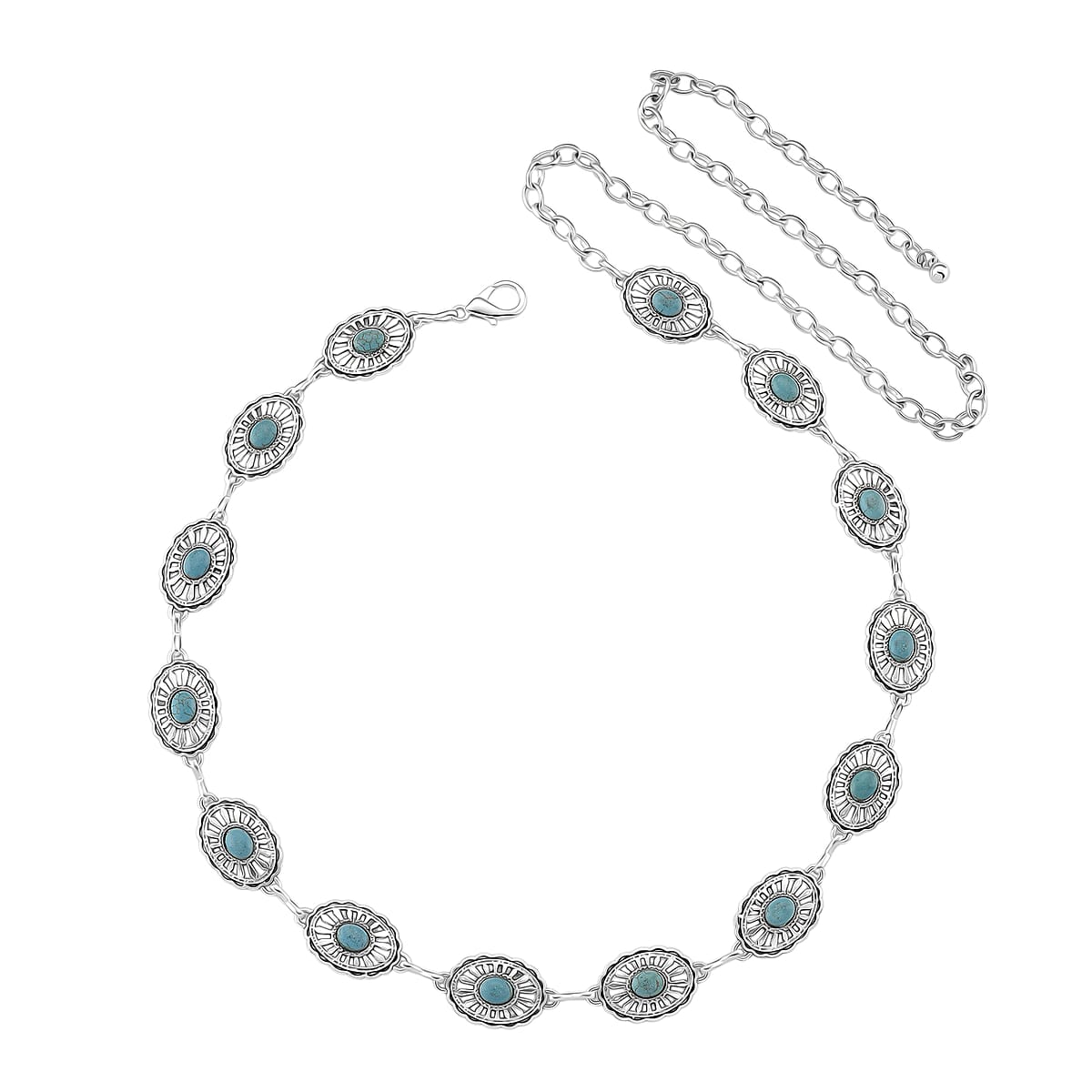 Constituted Blue Howlite 26.00 ctw Southwestern Waist Chain in Silvertone 43 Inches image number 0