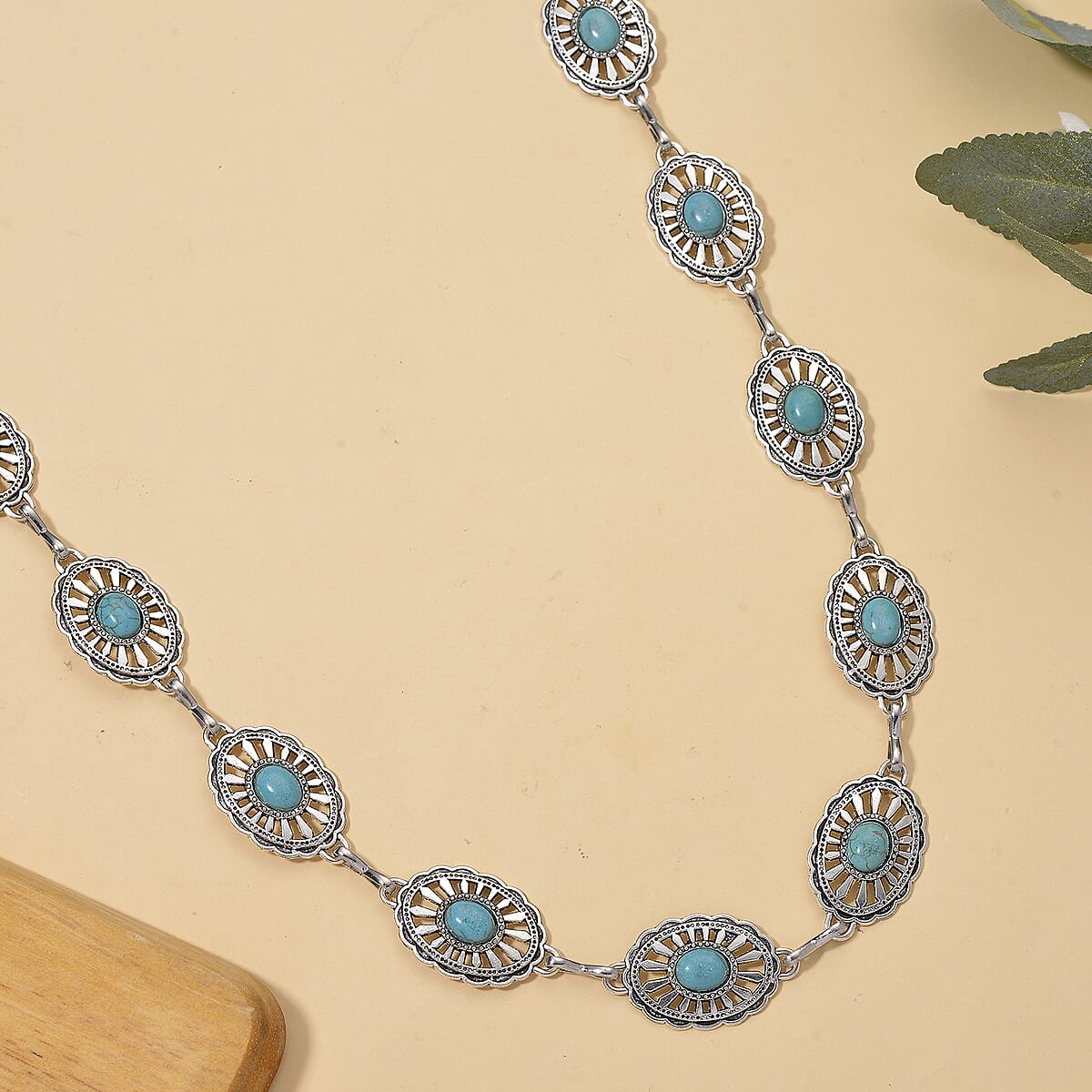 Constituted Blue Howlite 26.00 ctw Southwestern Waist Chain in Silvertone 43 Inches image number 1