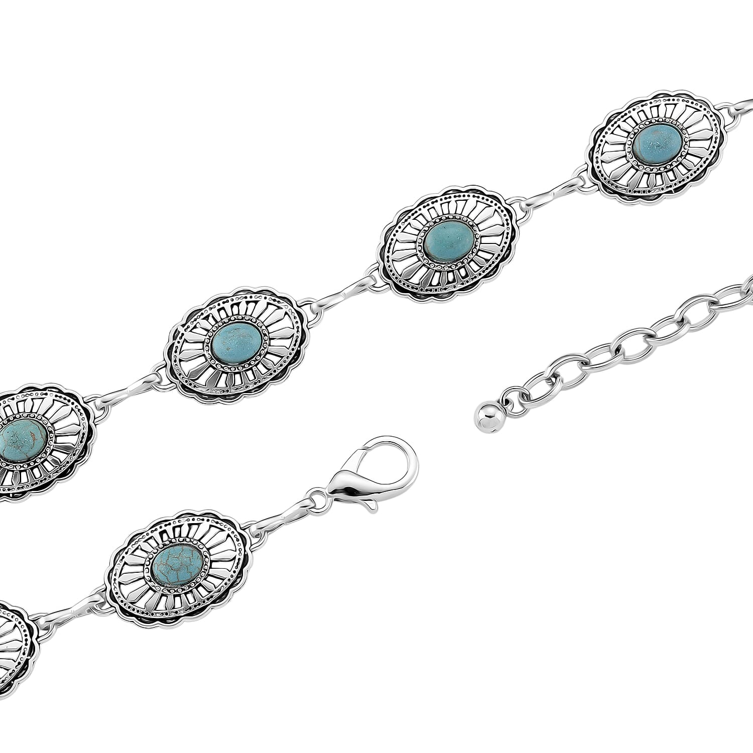 Constituted Blue Howlite 26.00 ctw Southwestern Waist Chain in Silvertone 43 Inches