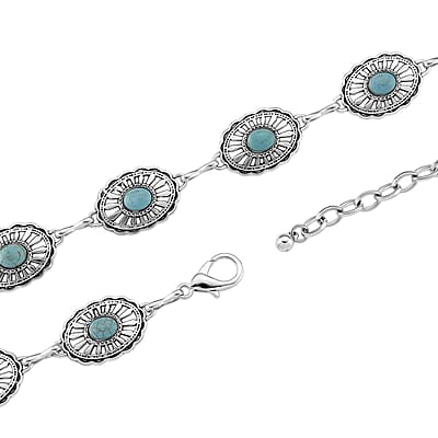Constituted Blue Howlite 26.00 ctw Southwestern Waist Chain in Silvertone 43 Inches