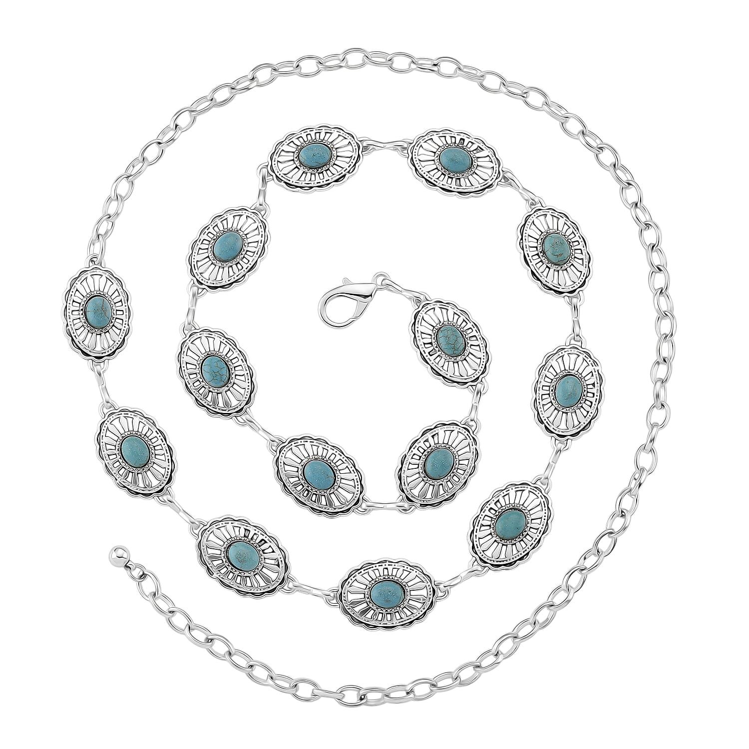 Constituted Blue Howlite 26.00 ctw Southwestern Waist Chain in Silvertone 43 Inches
