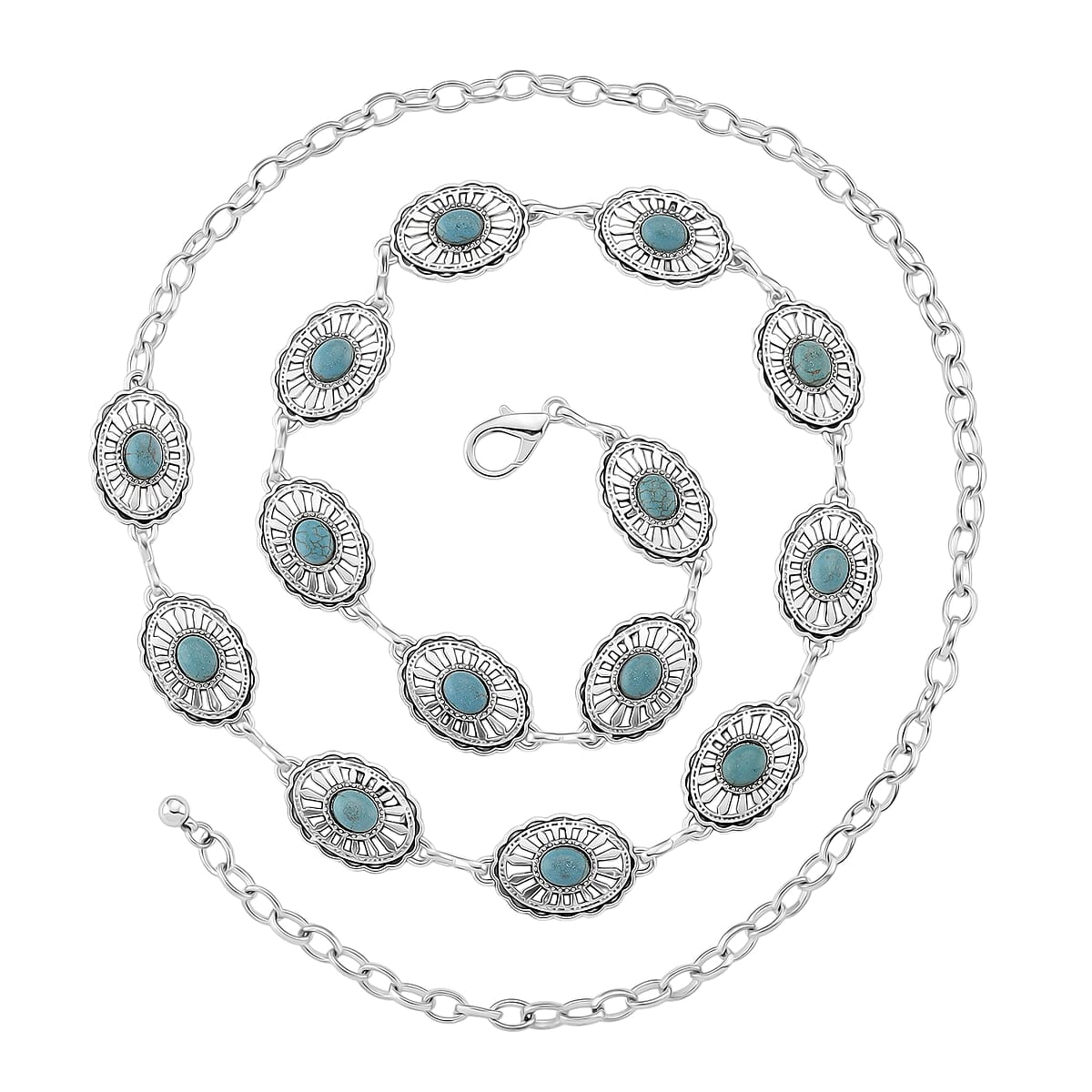 Constituted Blue Howlite 26.00 ctw Southwestern Waist Chain in Silvertone 43 Inches image number 4