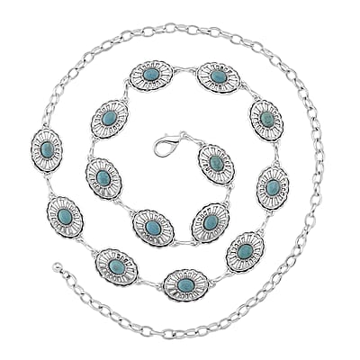 Constituted Blue Howlite 26.00 ctw Southwestern Waist Chain in Silvertone 43 Inches