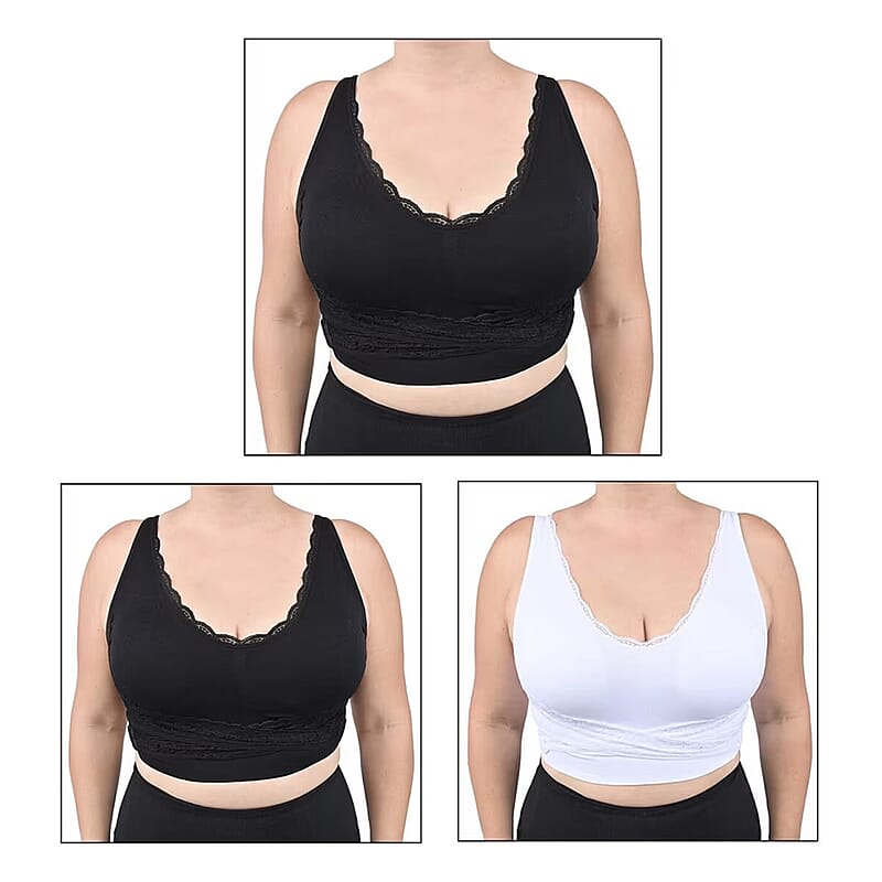 Cara Mia Set of 3 Criss Cross Bras (Black, Black, White) - Small