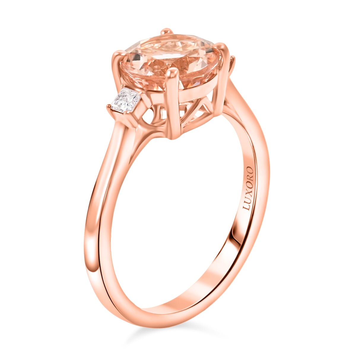 Certified & Appraised Luxoro AAA Marropino Morganite and I2 Diamond 1.80 ctw Ring in 14K Rose Gold (Size 10.0) image number 3