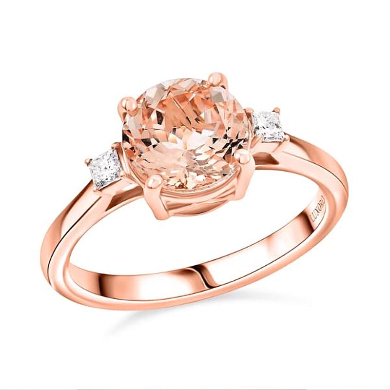 Certified & Appraised Luxoro AAA Marropino Morganite and I2 Diamond 1.80 ctw Ring in 14K Rose Gold (Size 7.0)