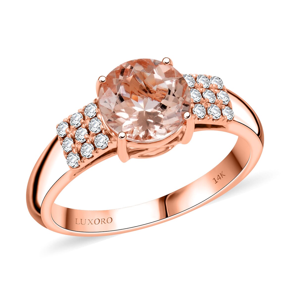 Certified & Appraised Luxoro AAA Marropino Morganite and I2 Diamond 1.85 ctw Ring in 14K Rose Gold (Size 6.0) 4.77 Grams image number 0