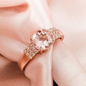 Certified & Appraised Luxoro AAA Marropino Morganite and I2 Diamond 1.85 ctw Ring in 14K Rose Gold (Size 6.0) 4.77 Grams