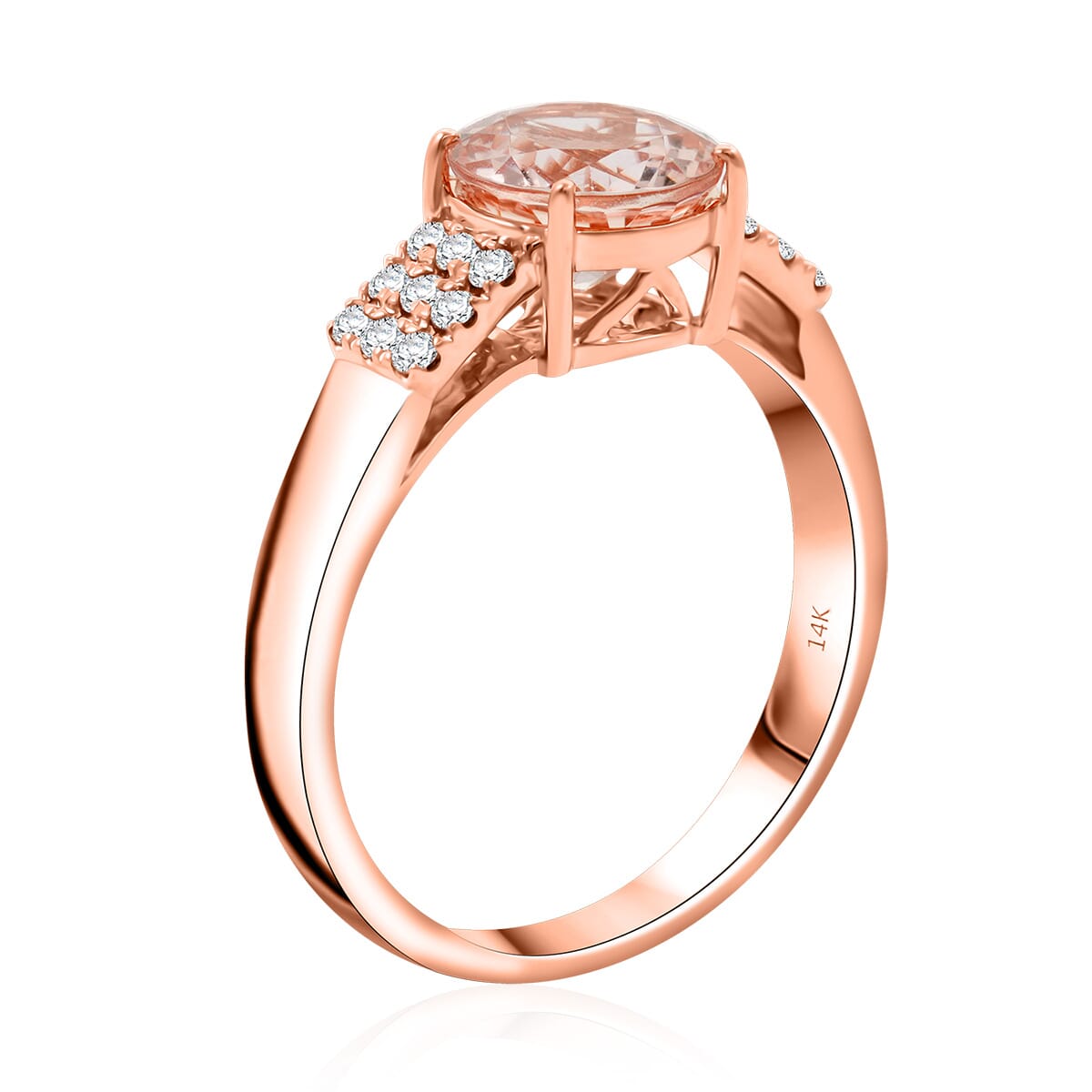 Certified & Appraised Luxoro AAA Marropino Morganite and I2 Diamond 1.85 ctw Ring in 14K Rose Gold (Size 6.0) 4.77 Grams image number 3