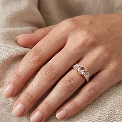 Certified & Appraised Luxoro AAA Marropino Morganite and I2 Diamond 1.85 ctw Ring in 14K Rose Gold (Size 7.0) 4.77 Grams