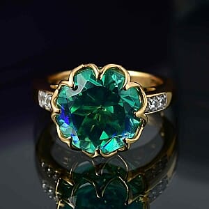 D'Joy Peacock Triplet Quartz and White Zircon 6.59 ctw Ring in 18K Vermeil Yellow Gold Over Sterling Silver (Size 9.0)
