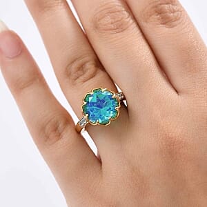 D'Joy Peacock Triplet Quartz and White Zircon 6.59 ctw Ring in 18K Vermeil Yellow Gold Over Sterling Silver (Size 9.0)