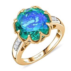 D'Joy Peacock Triplet Quartz and White Zircon 6.59 ctw Ring in 18K Vermeil Yellow Gold Over Sterling Silver (Size 9.0)