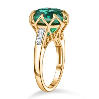 D'Joy Peacock Triplet Quartz and White Zircon 6.59 ctw Ring in 18K Vermeil Yellow Gold Over Sterling Silver (Size 9.0)