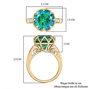 D'Joy Peacock Triplet Quartz and White Zircon 6.59 ctw Ring in 18K Vermeil Yellow Gold Over Sterling Silver (Size 9.0)