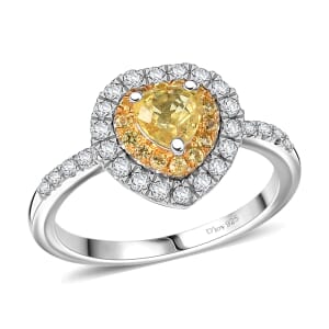 D'Joy Madagascar Yellow Sapphire and Moissanite 1.25 ctw Heart Ring in Rhodium Over Sterling Silver (Size 10.0)