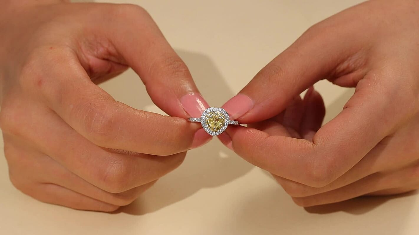 D'Joy Madagascar Yellow Sapphire and Moissanite 1.25 ctw Heart Ring in Rhodium Over Sterling Silver (Size 10.0)