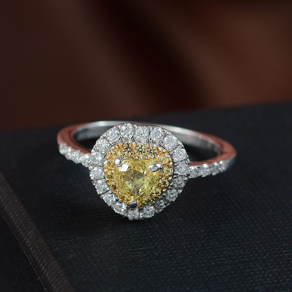 D'Joy Madagascar Yellow Sapphire and Moissanite 1.25 ctw Heart Ring in Rhodium Over Sterling Silver (Size 10.0) image number 1