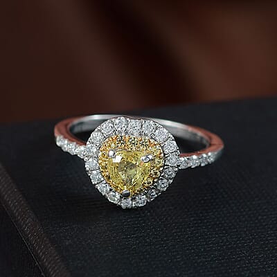 D'Joy Madagascar Yellow Sapphire and Moissanite 1.25 ctw Heart Ring in Rhodium Over Sterling Silver (Size 10.0)