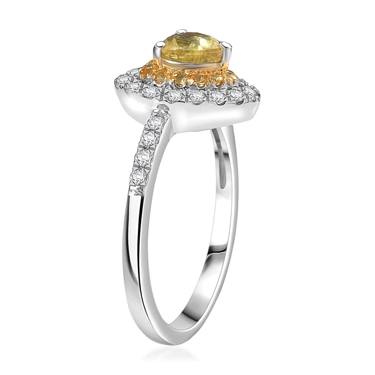 D'Joy Madagascar Yellow Sapphire and Moissanite 1.25 ctw Heart Ring in Rhodium Over Sterling Silver (Size 10.0) image number 3