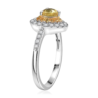 D'Joy Madagascar Yellow Sapphire and Moissanite 1.25 ctw Heart Ring in Rhodium Over Sterling Silver (Size 10.0)
