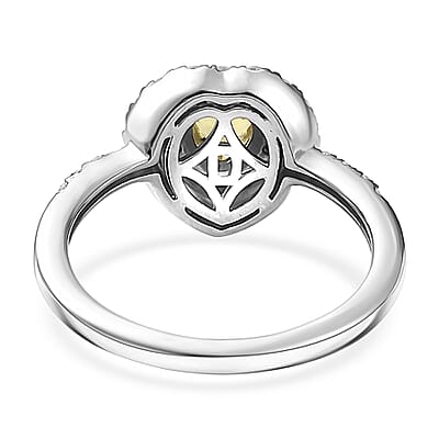 D'Joy Madagascar Yellow Sapphire and Moissanite 1.25 ctw Heart Ring in Rhodium Over Sterling Silver (Size 10.0)