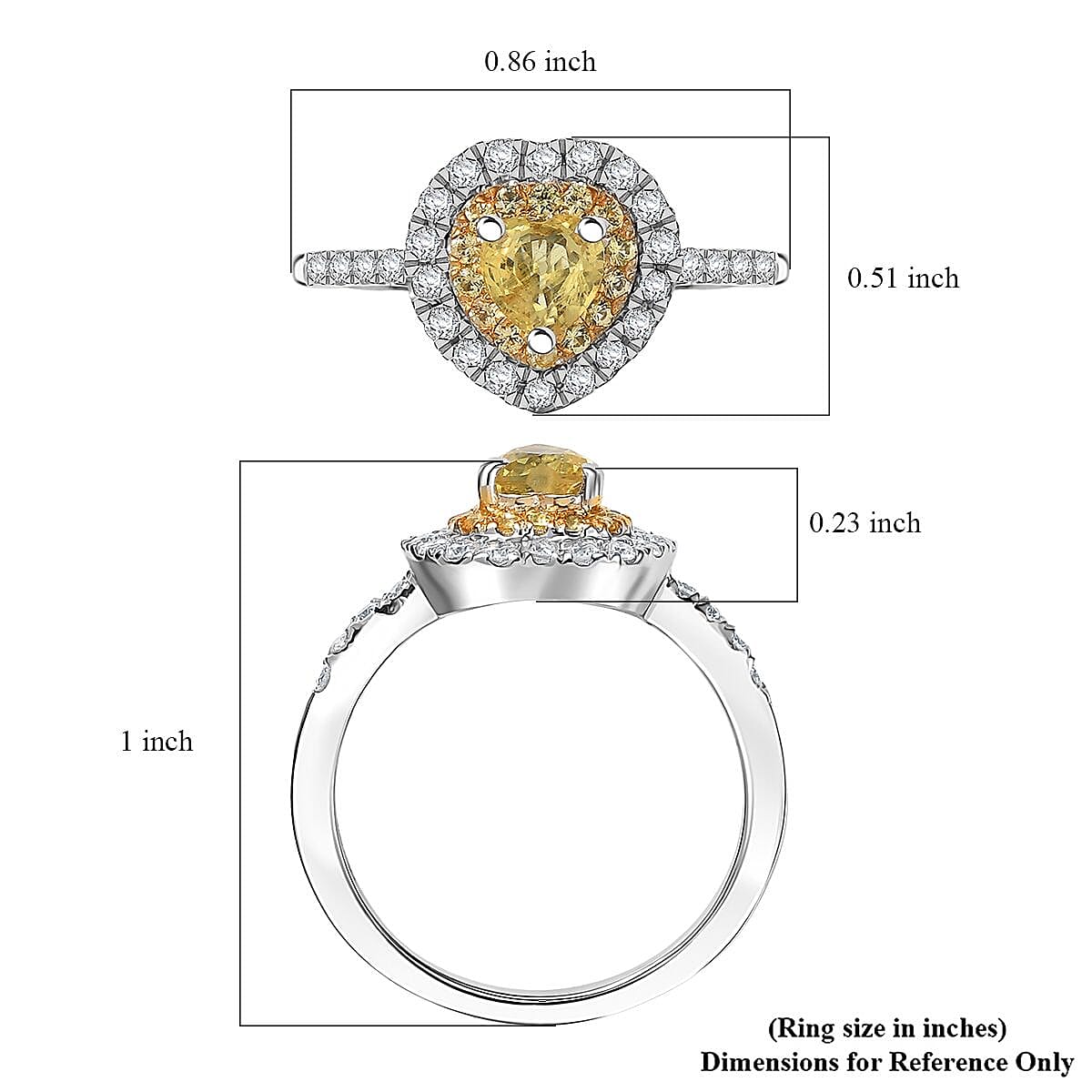 D'Joy Madagascar Yellow Sapphire and Moissanite 1.25 ctw Heart Ring in Rhodium Over Sterling Silver (Size 10.0)
