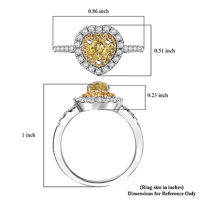 D'Joy Madagascar Yellow Sapphire and Moissanite 1.25 ctw Heart Ring in Rhodium Over Sterling Silver (Size 10.0)