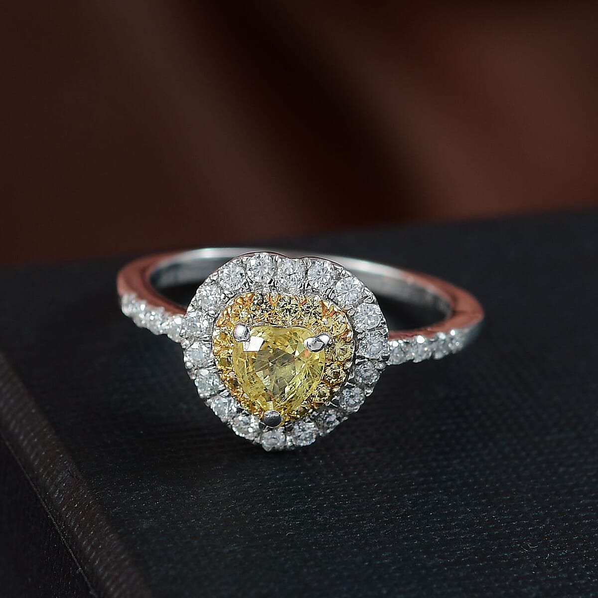 D'Joy Madagascar Yellow Sapphire and Moissanite 1.25 ctw Heart Ring in Rhodium Over Sterling Silver (Size 5.0) image number 1