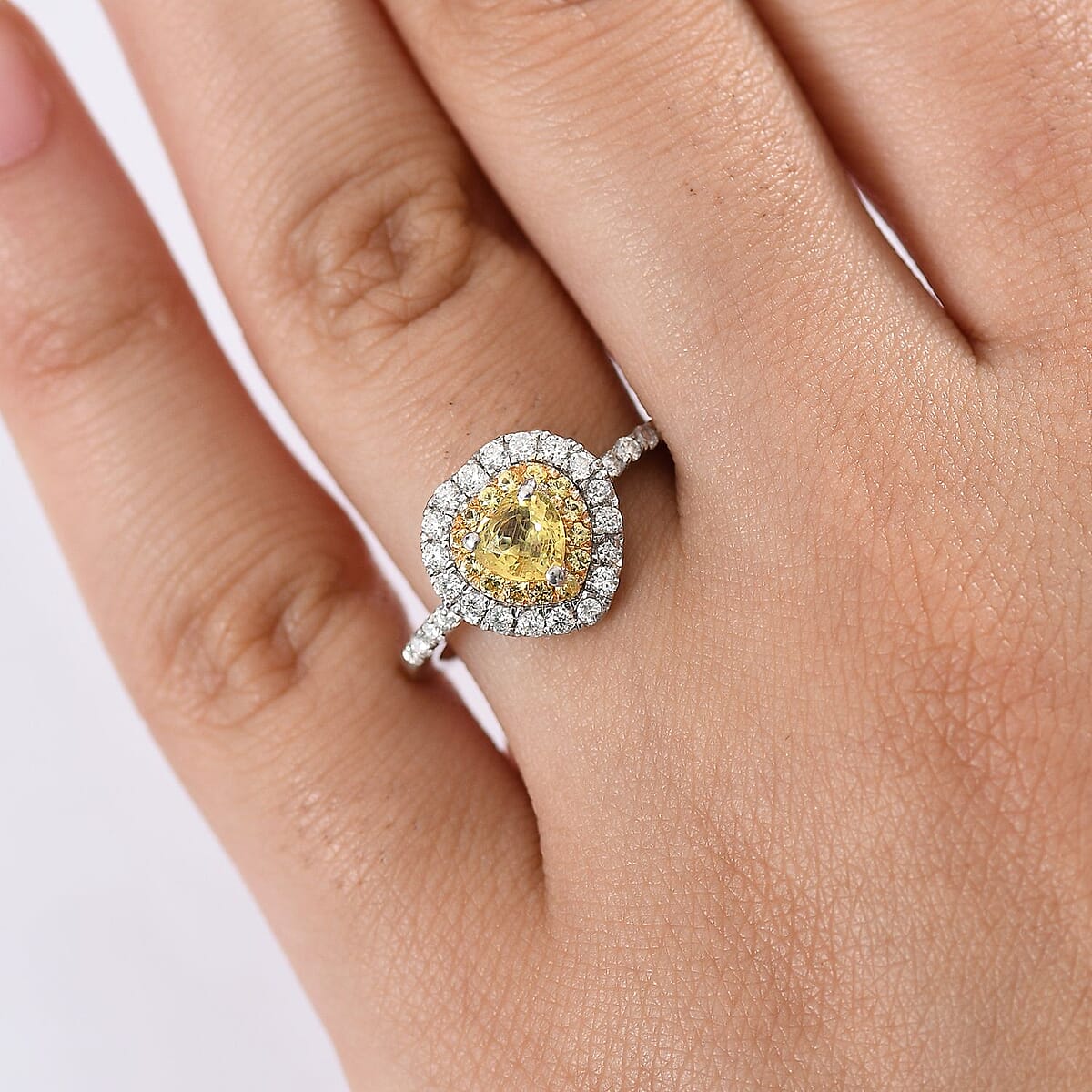 D'Joy Madagascar Yellow Sapphire and Moissanite 1.25 ctw Heart Ring in Rhodium Over Sterling Silver (Size 5.0) image number 2