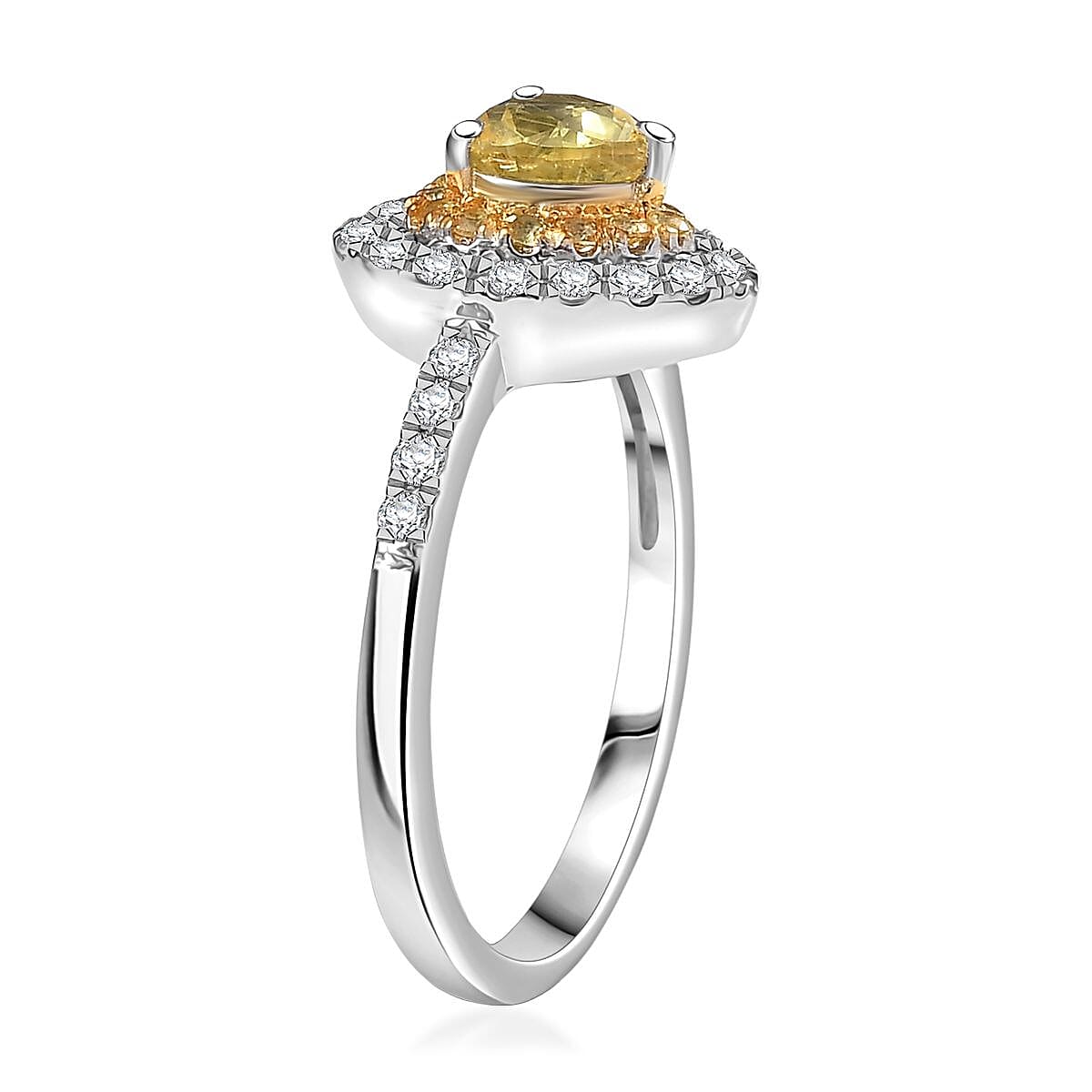 D'Joy Madagascar Yellow Sapphire and Moissanite 1.25 ctw Heart Ring in Rhodium Over Sterling Silver (Size 5.0) image number 3