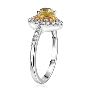D'Joy Madagascar Yellow Sapphire and Moissanite 1.25 ctw Heart Ring in Rhodium Over Sterling Silver (Size 5.0)